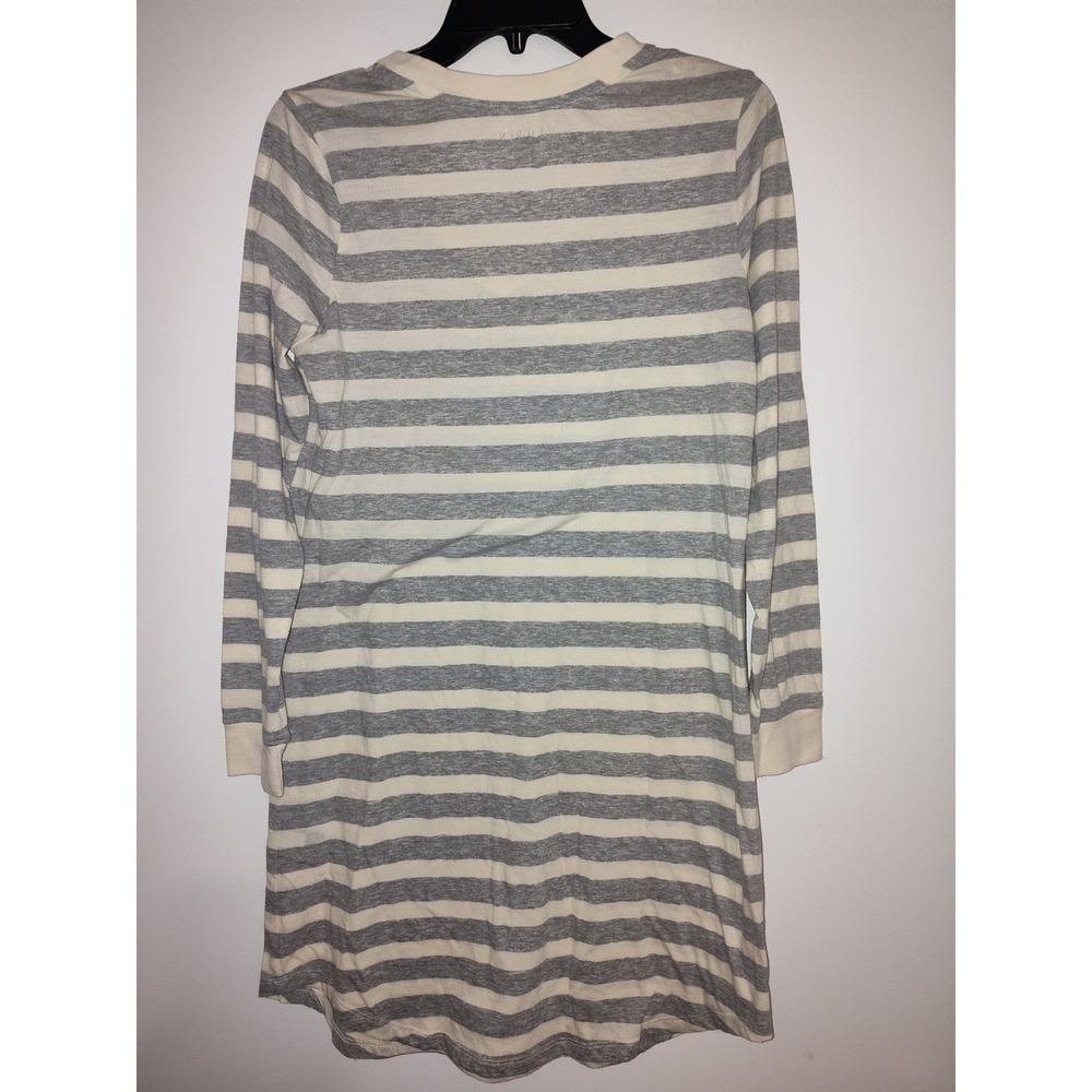 Lauren Ralph Lauren Womens Striped V-Neck Long Sleeve Sleep Shirt Gray Cream S - Picture 2 of 6